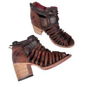 Freebird By Steven Wazee Leather Sandal Heel Booties Womens Size 7 Distressed